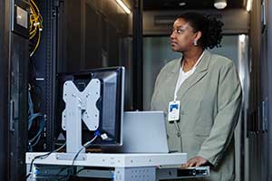 Woman in server room